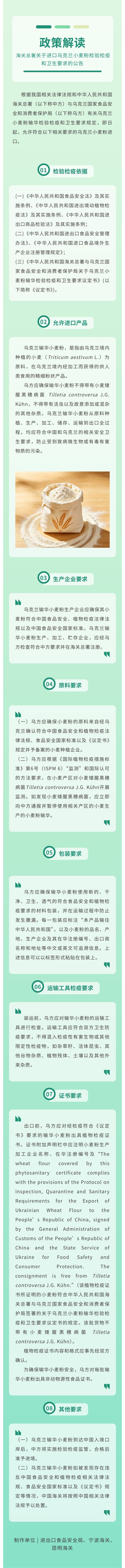 政策解读+_+海关总署关于进口乌克兰小麦粉检验检疫和卫生要求的公告